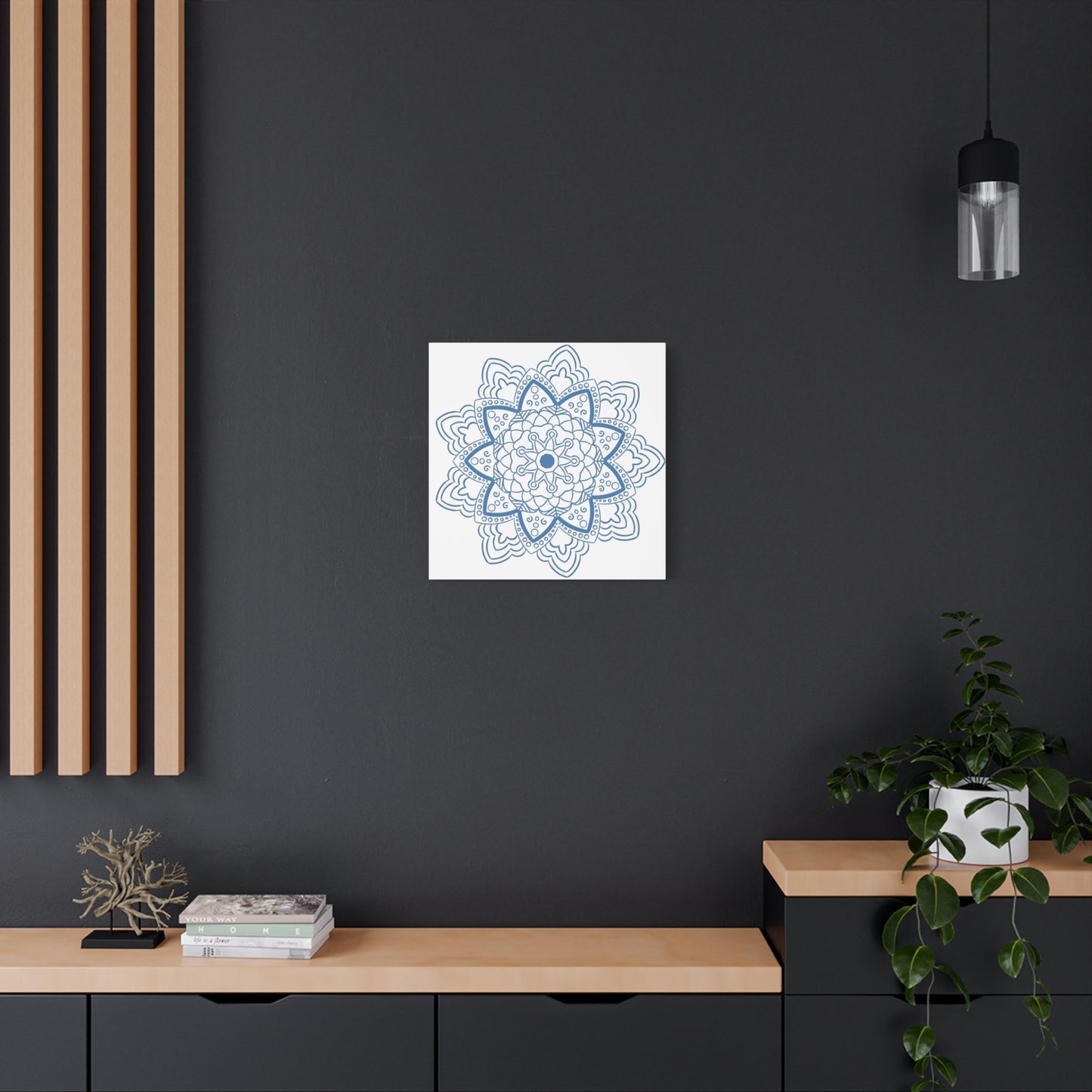 Handmade Mandala Art - Steel Blue Mandala Design Wall Art on Matte Canvas, Stretched, 125 Frame - Unique and Beautiful Home Decor Piece