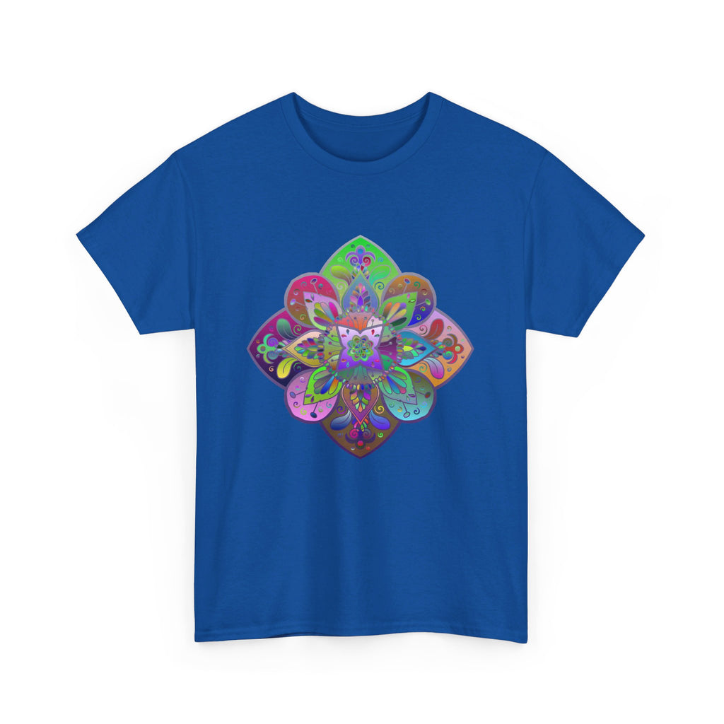 Colorful mandala design on a soft cotton unisex t-shirt for yoga and mindfulness