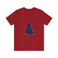Graphic black cat mystery t-shirt with a simple and cool design