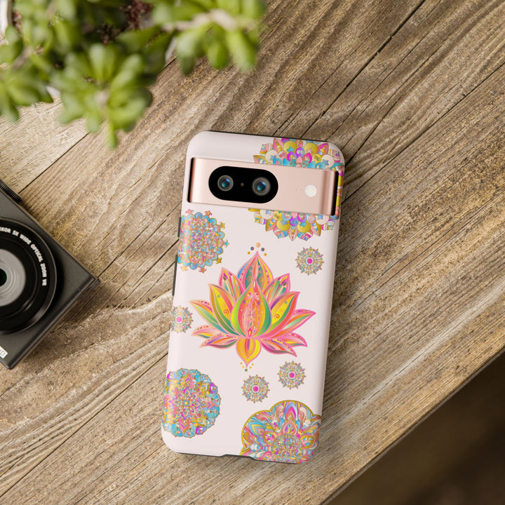 Light pink lotus flower mandala design phone case for stylish protection