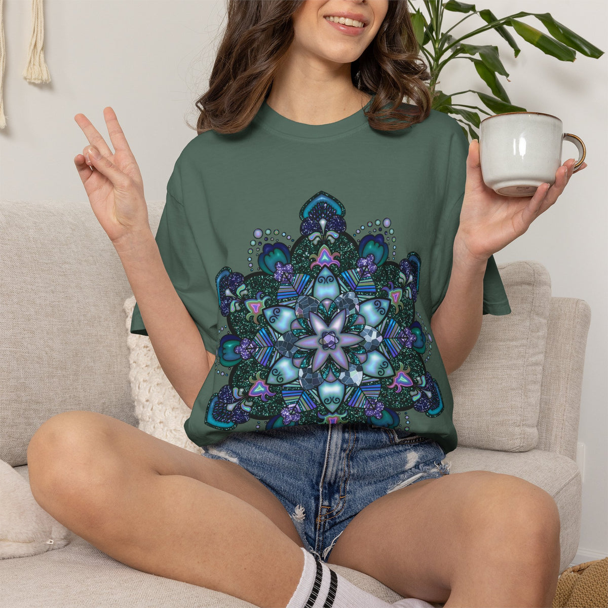 Mandala T-Shirt – Blue Purple Boho Geometric Floral Design