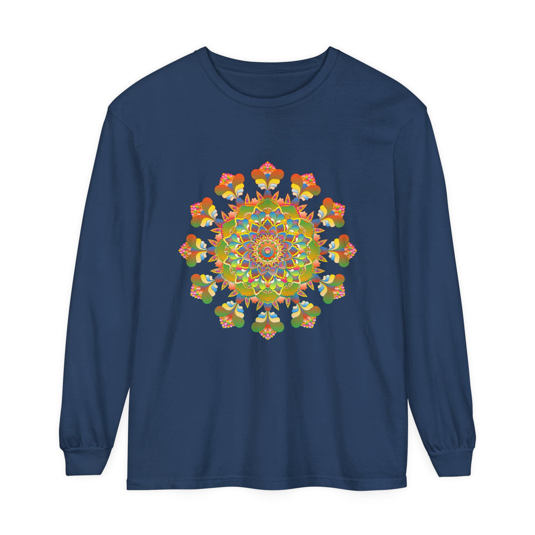 Vibrant Mandala Long Sleeve T-Shirt featuring colorful and intricate art design