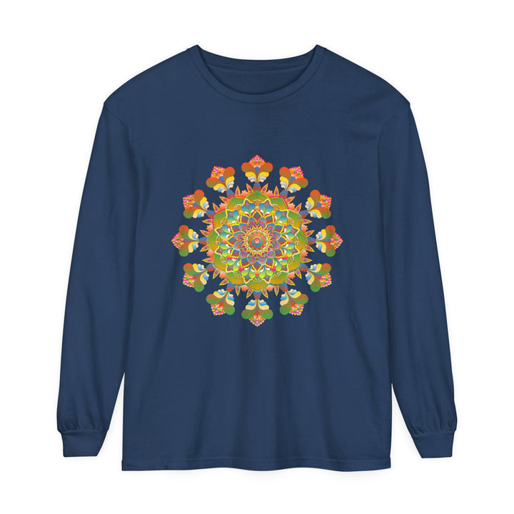 Vibrant Mandala Long Sleeve T-Shirt featuring colorful and intricate art design