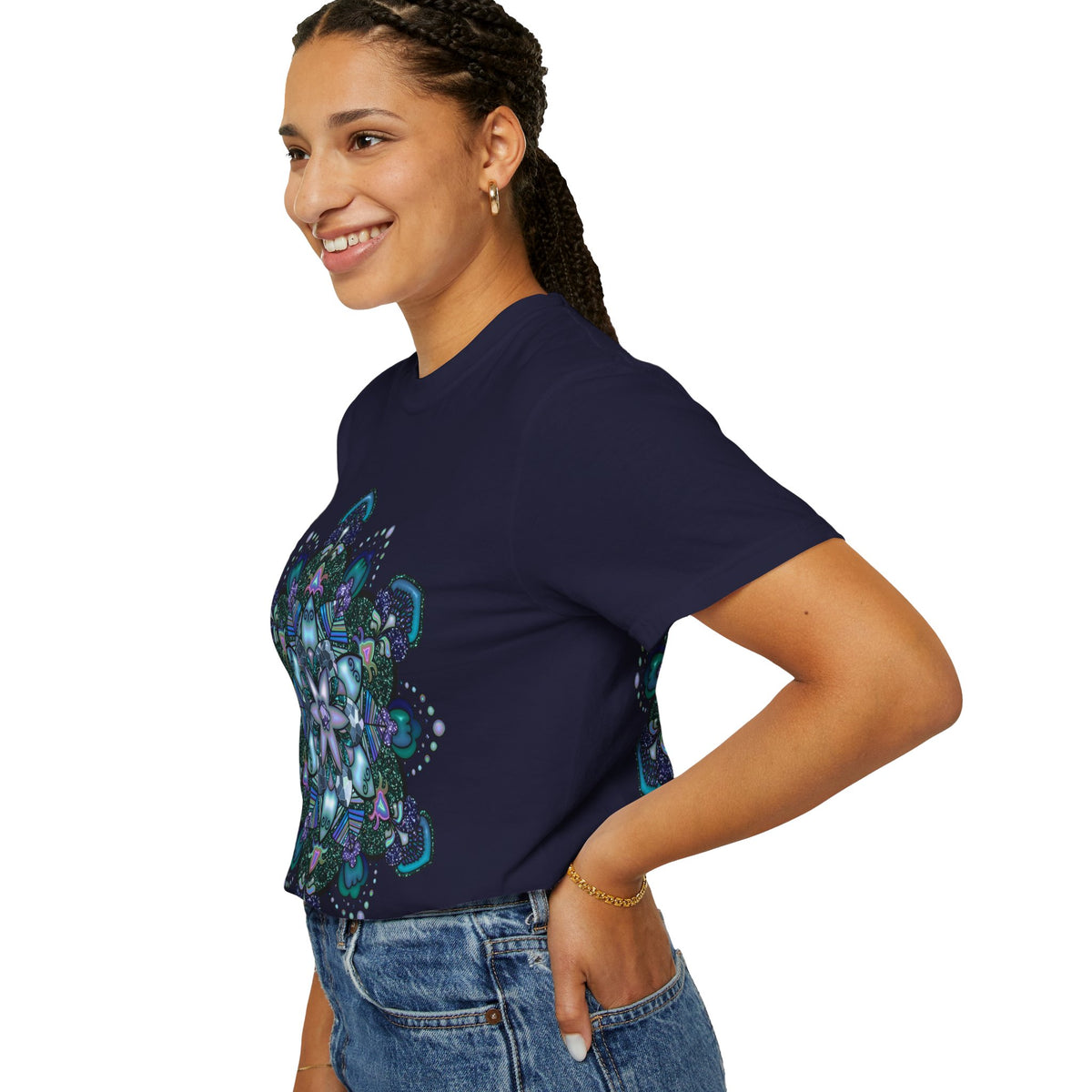 Mandala T-Shirt – Blue Purple Boho Geometric Floral Design