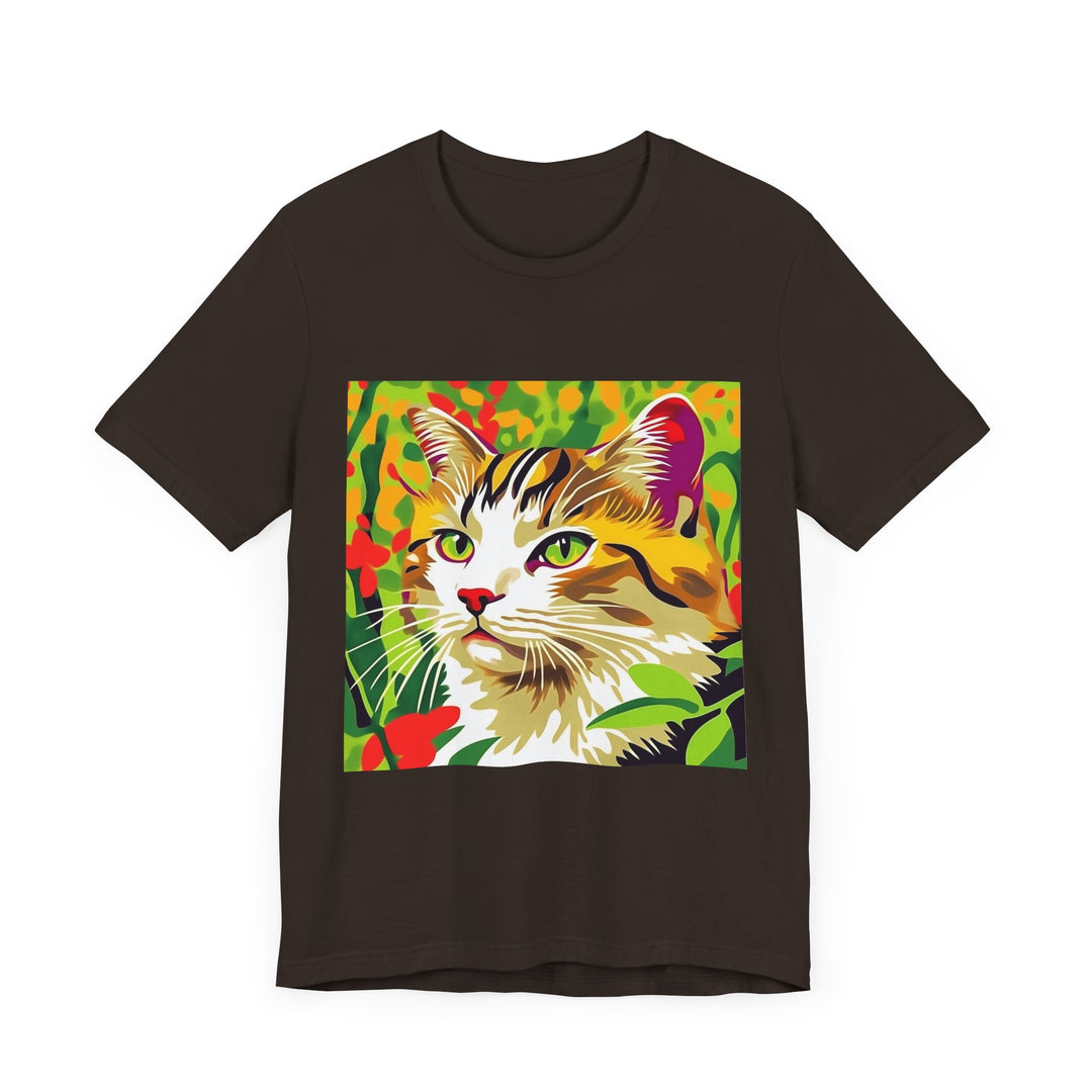 Colorful Savana Cat T-shirt with an artistic animal design for cat lovers