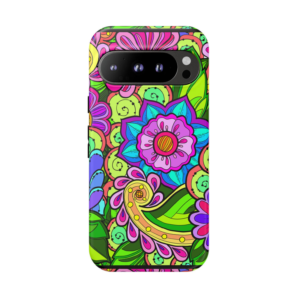 Floral Fantasy iPhone and Google Pixel Case in Bright Green Palette