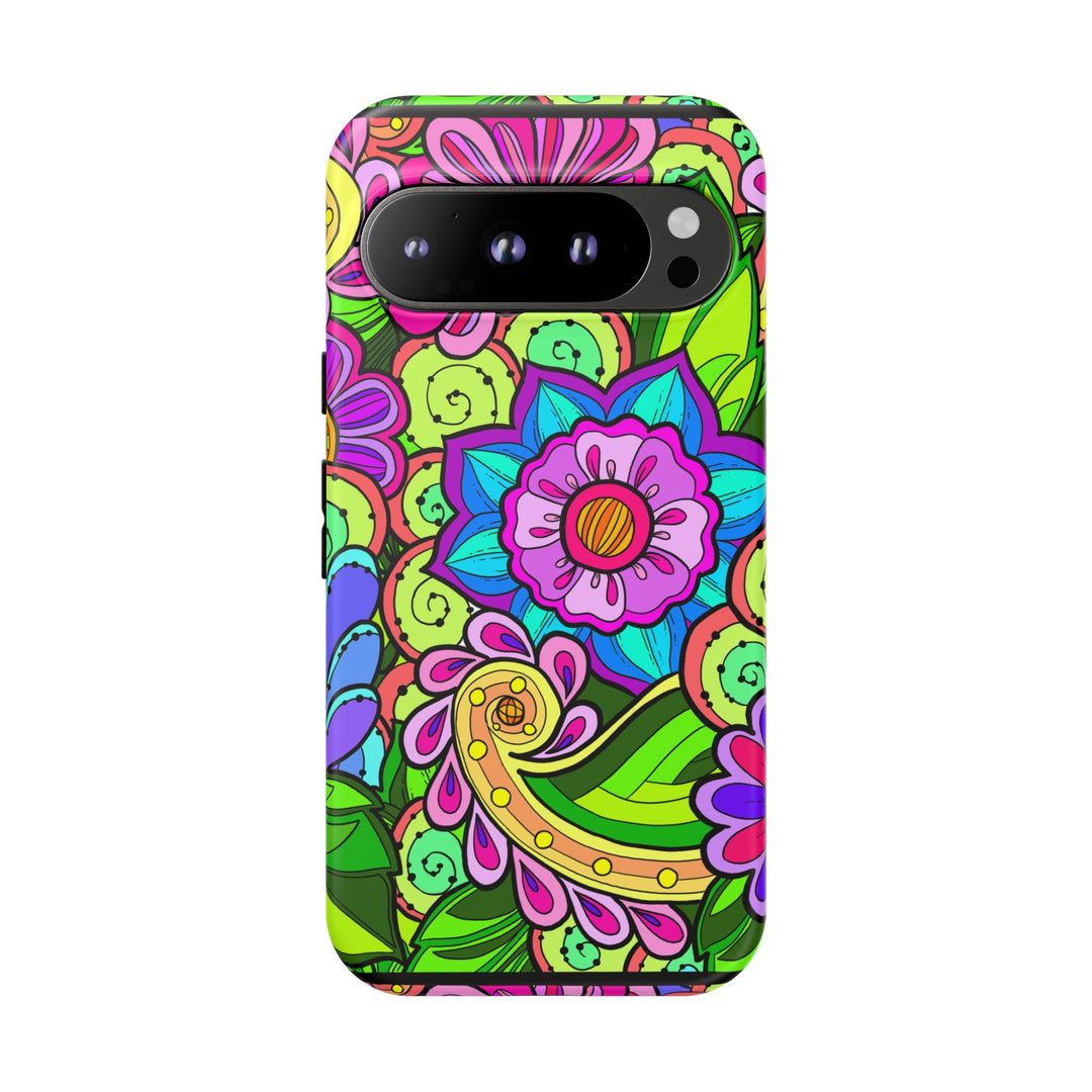Floral Fantasy iPhone and Google Pixel Case in Bright Green Palette