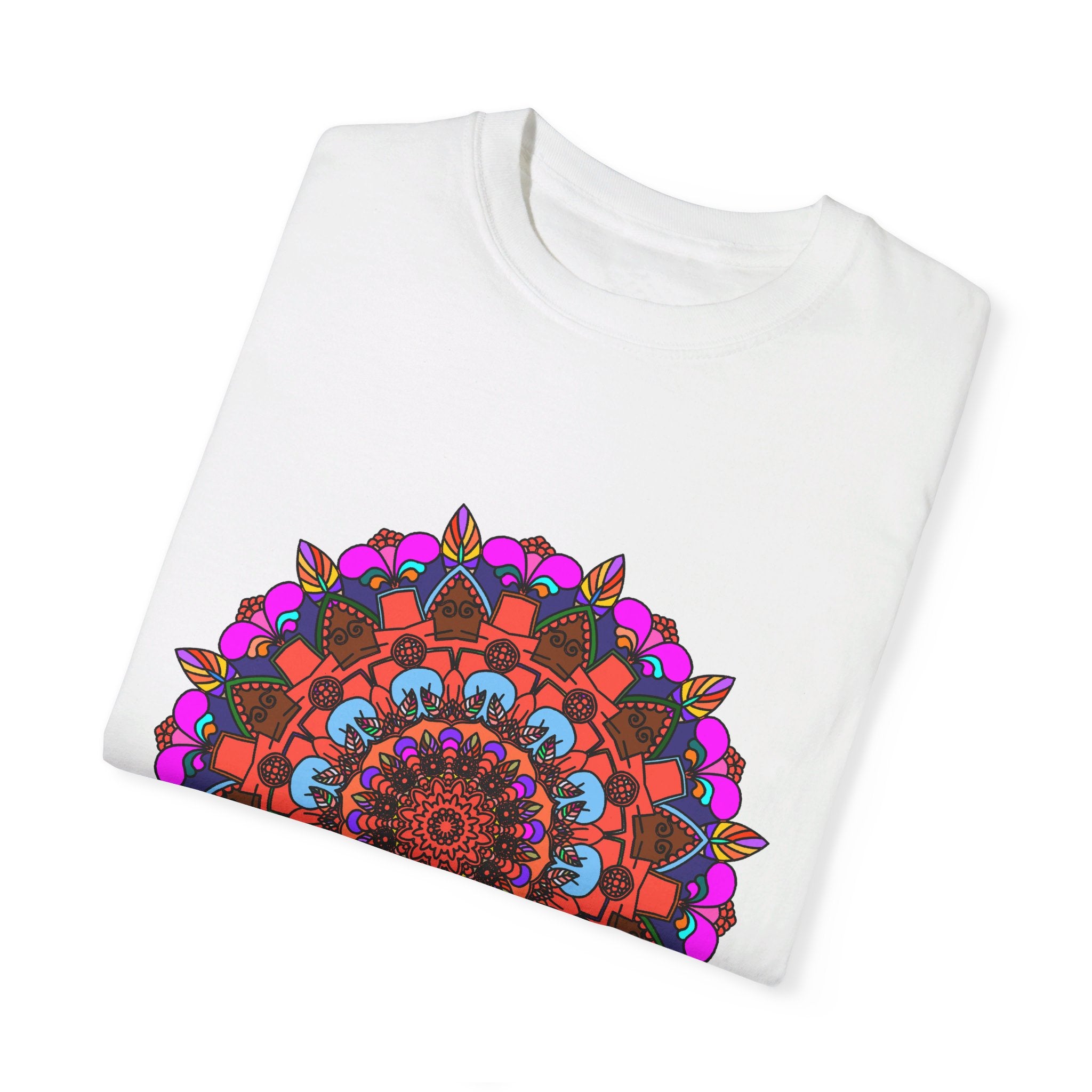 Unisex Mandala T-Shirt featuring intricate hand-drawn mandala art, made from 100% ring-spun cotton, garment-dyed for extra comfort