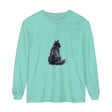 Black cat silhouette printed on a unisex long sleeve t-shirt