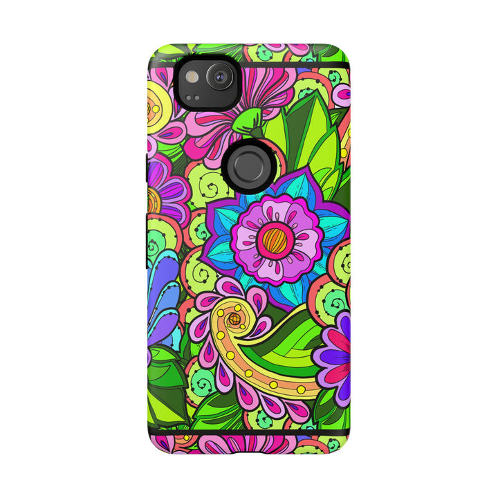 Floral Fantasy iPhone and Google Pixel Case in Bright Green Palette