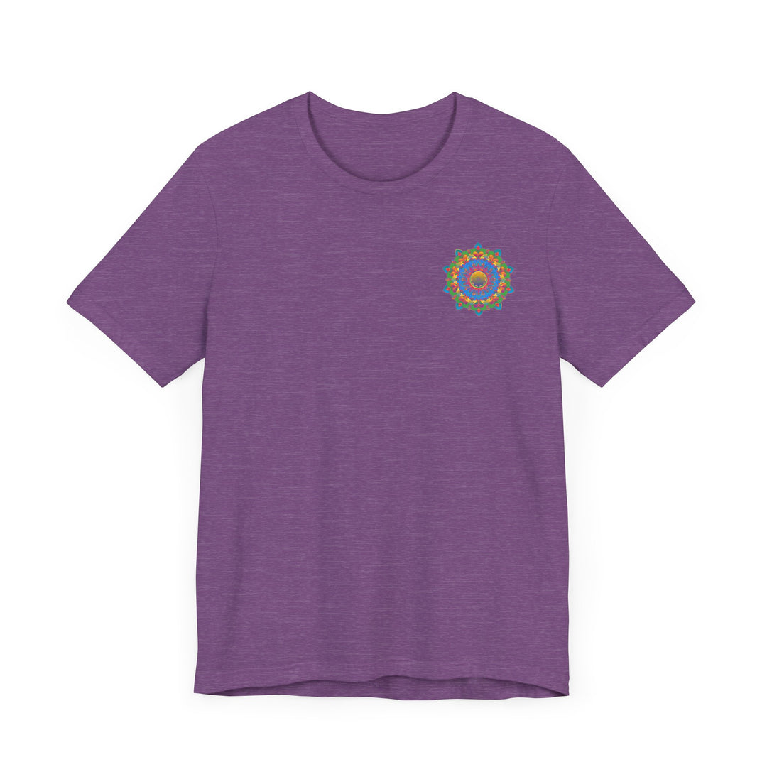 Colorful and intricate mandala design tee shirt promoting spiritual peace and harmony