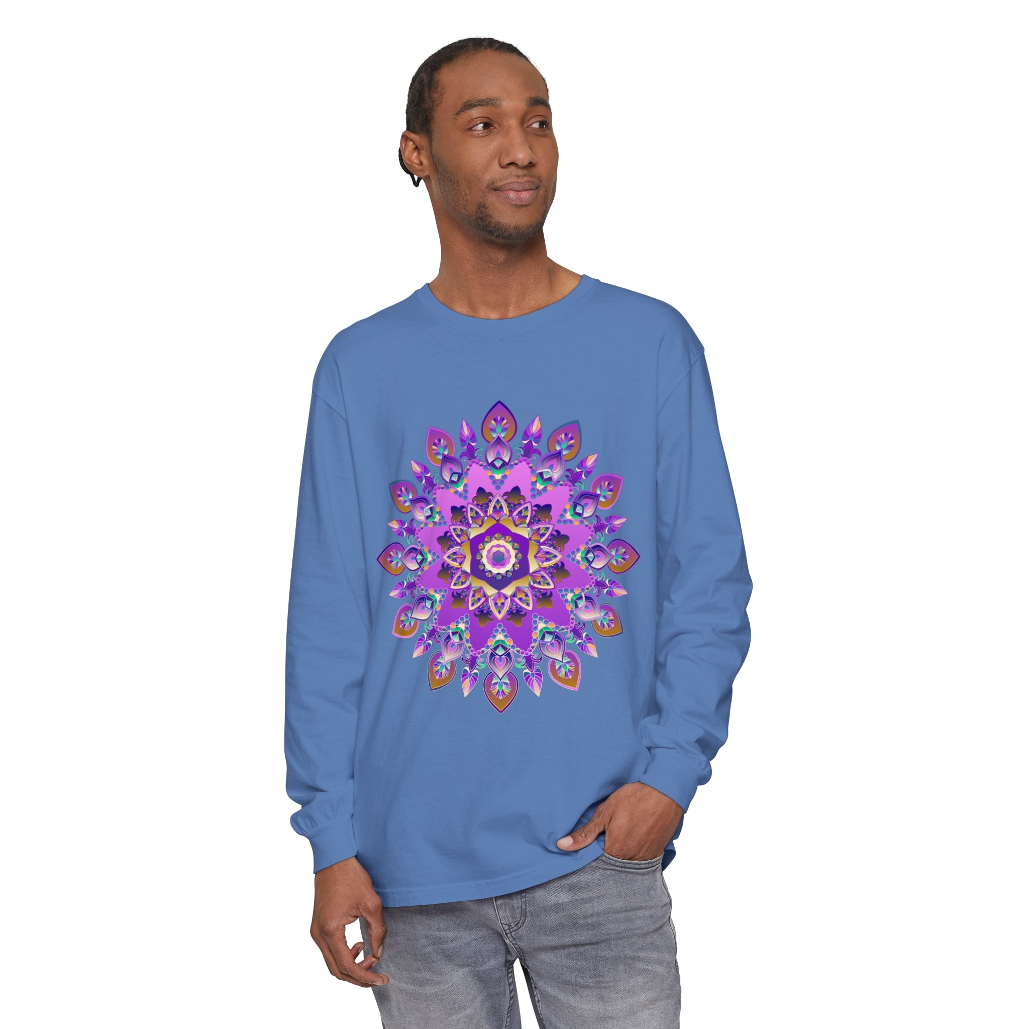 Beautiful purple and gold mandala design long sleeve t-shirt for women