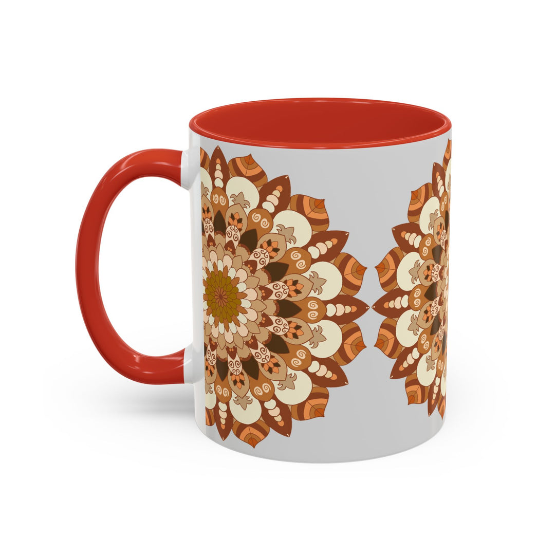 Alluring light grey background mandala art mug with stunning and detailed patterns