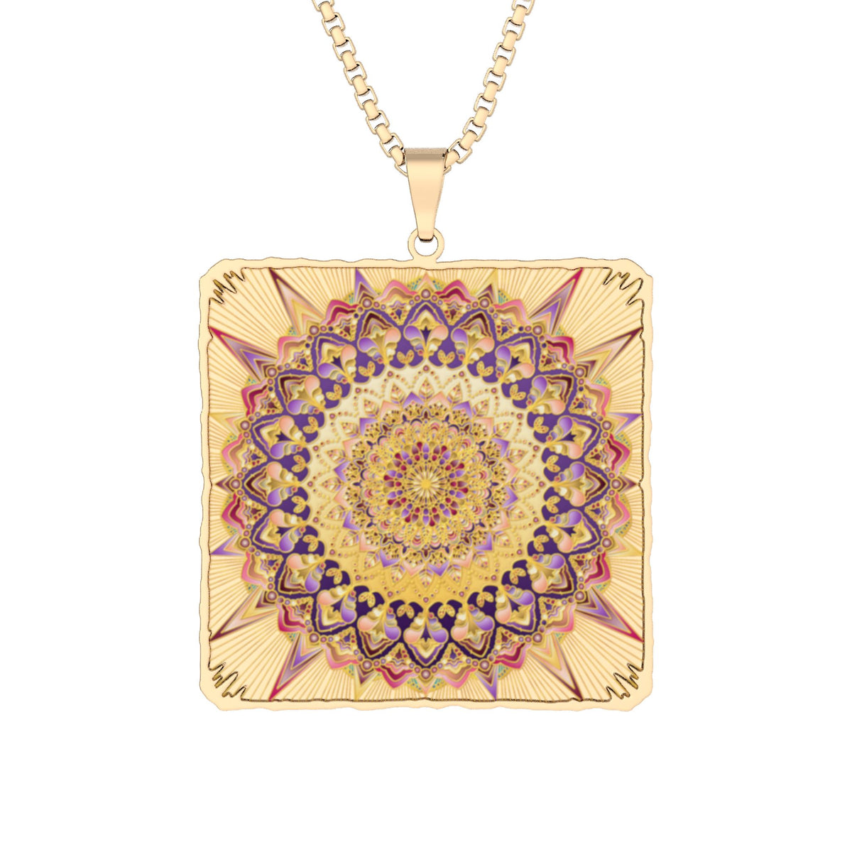 Square Solar Mandala Pendant Necklace