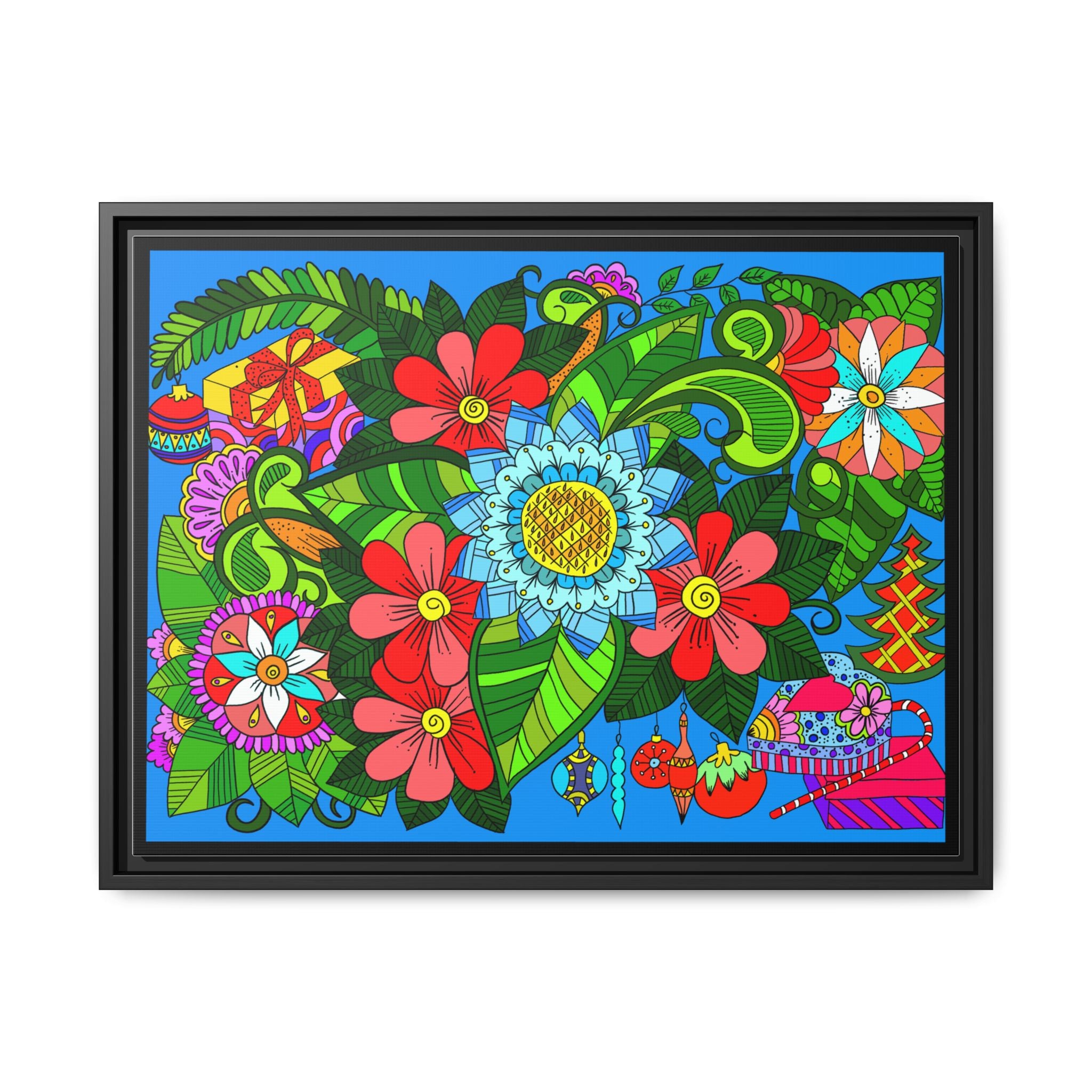 Handgefertigtes horizontales Poster mit Mandala-Design – Blumengekritzel