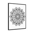 Beautiful handmade black and white mandala wall art on gallery canvas wraps, displayed in a vertical frame