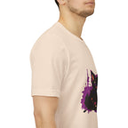 Schwarzes Katzenrätsel – Lila Farbspritzer-T-Shirt