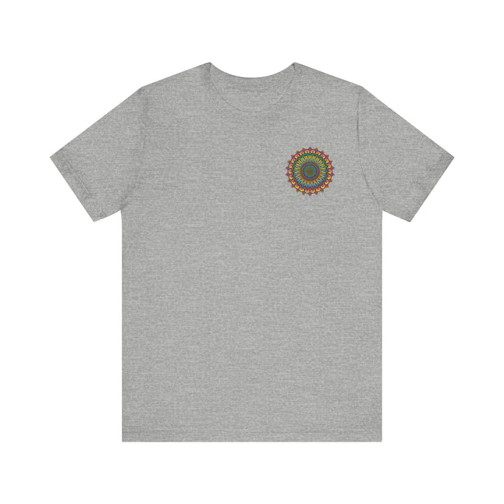 Person meditating in Vibrant Mandala Tee - Spiritual Peace & Harmony shirt for spiritual practice