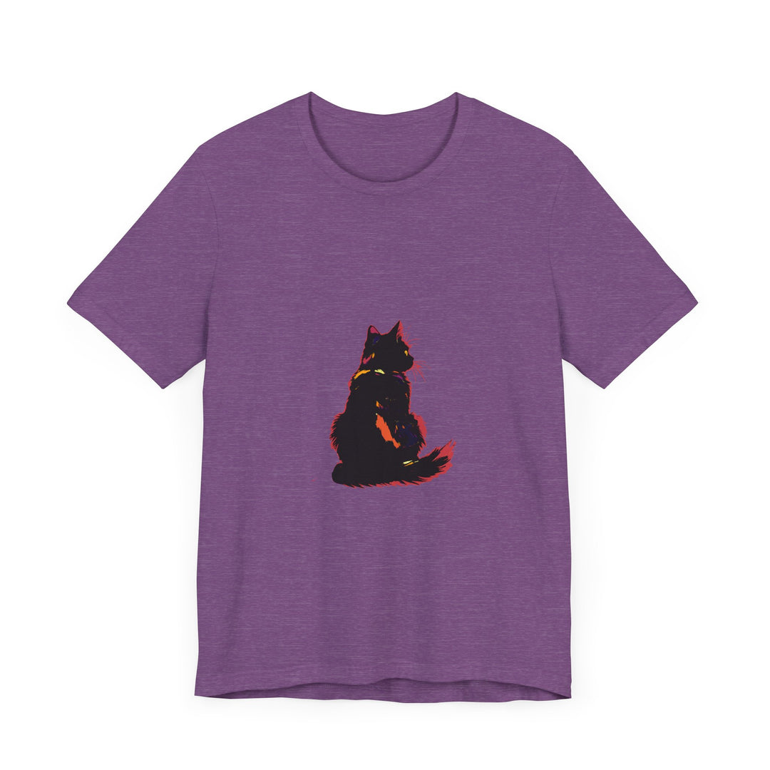 Black Cat Mystery T-Shirt with Shadowy Elegance - A stylish and mysterious black cat design on a high-quality cotton t-shirt