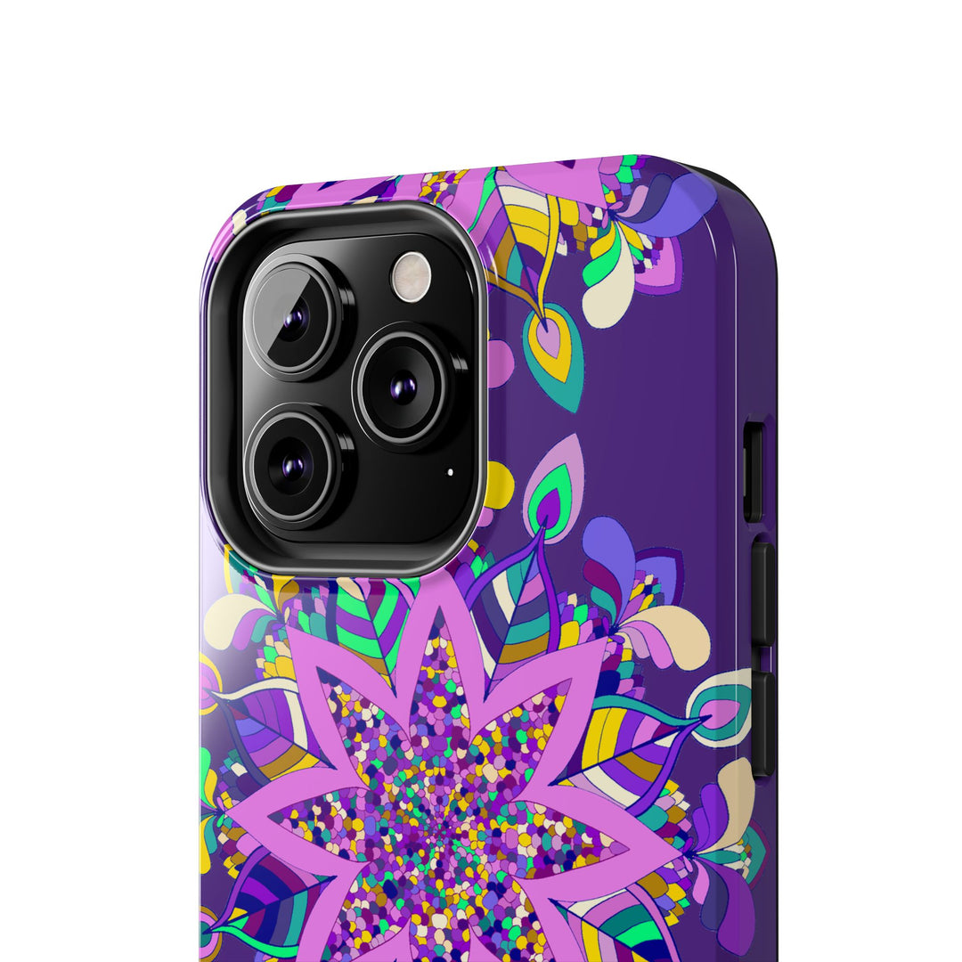 Hand-drawn purple mandala art phone case designed for iPhone X/XS