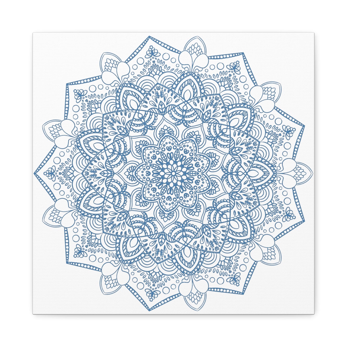 Handmade Mandala Art featuring a beautiful Mandala Design in Steel Blue on Matte Canvas, Stretched to 125 inches