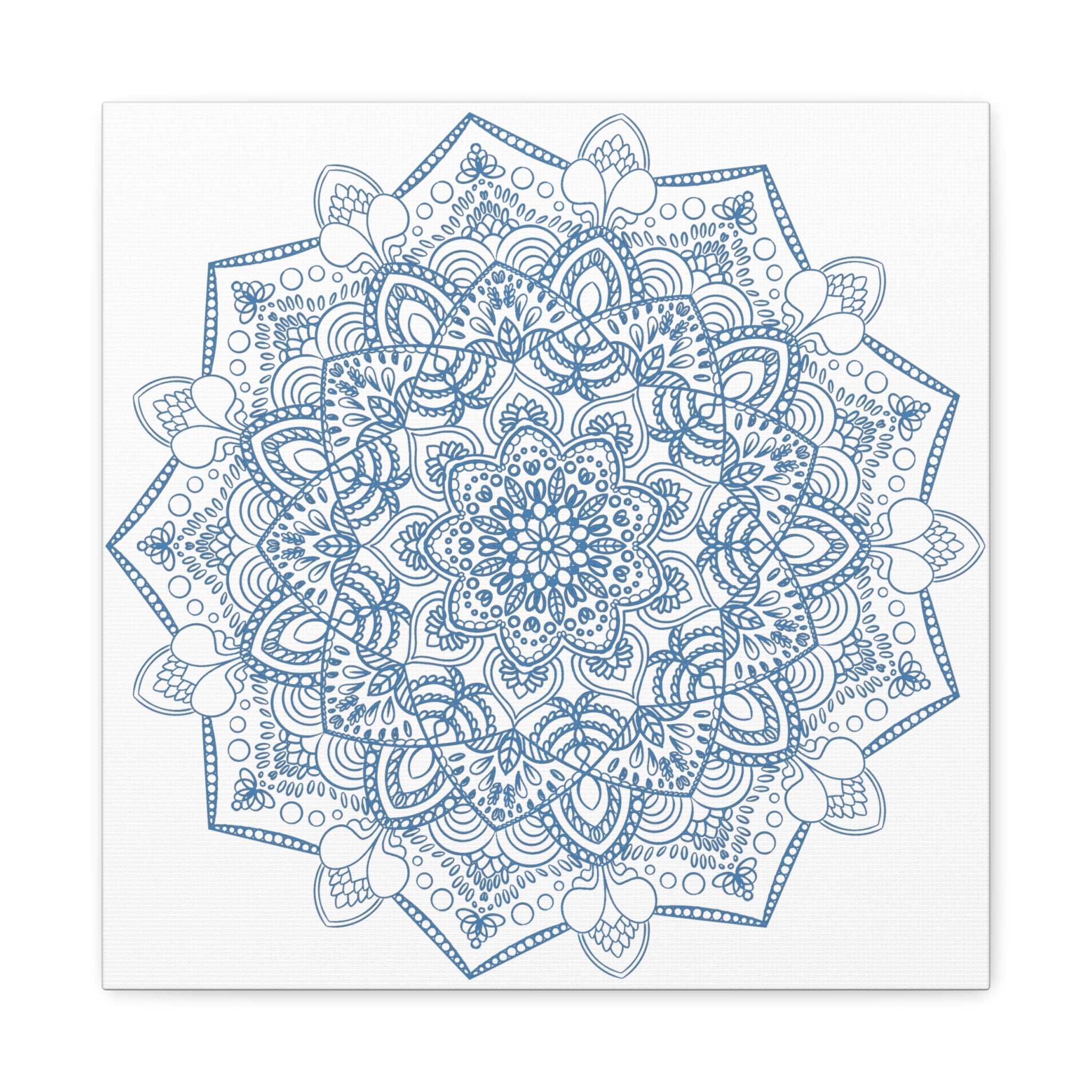 Handmade Mandala Art featuring a beautiful Mandala Design in Steel Blue on Matte Canvas, Stretched to 125 inches