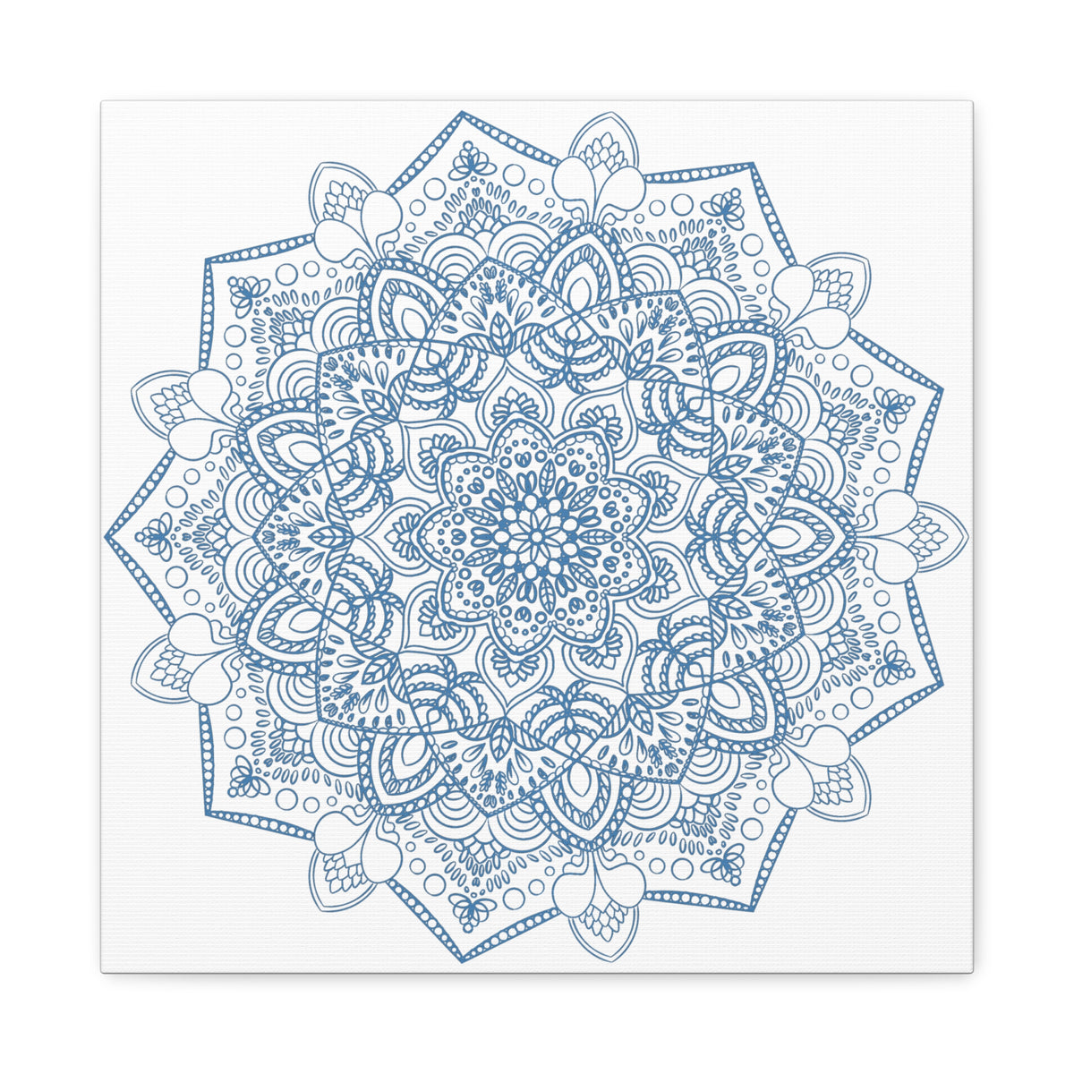 Handmade Mandala Art featuring a beautiful Mandala Design in Steel Blue on Matte Canvas, Stretched to 125 inches