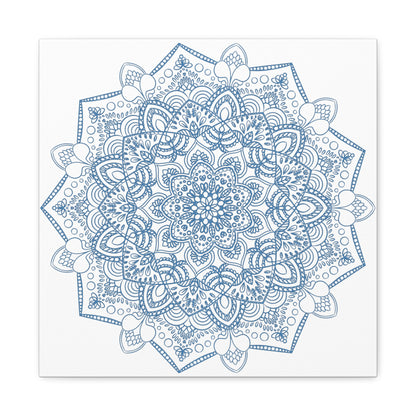 Handmade Mandala Art featuring a beautiful Mandala Design in Steel Blue on Matte Canvas, Stretched to 125 inches