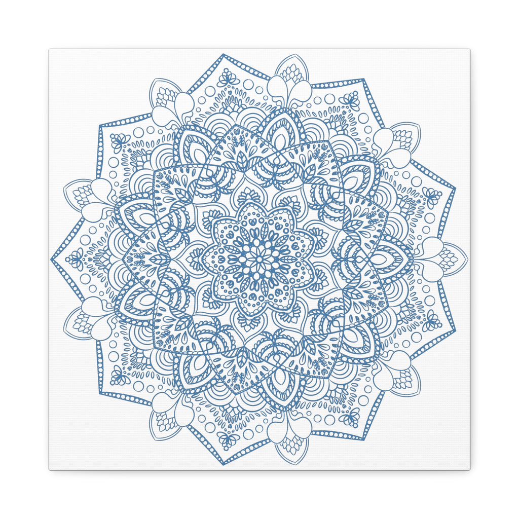 Handmade Mandala Art featuring a beautiful Mandala Design in Steel Blue on Matte Canvas, Stretched to 125 inches