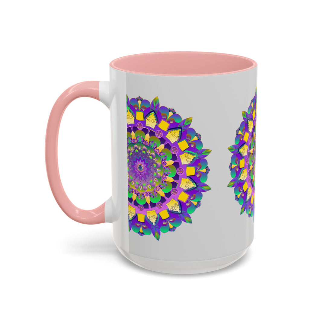 Beautiful ceramic mug with a purple and yellow mandala art design