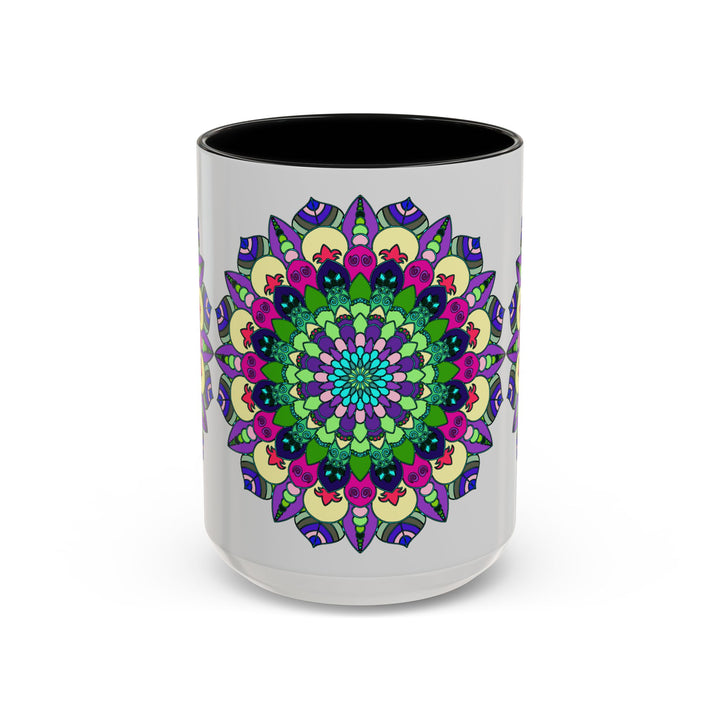 A vibrant and intricate mandala art design on a ceramic mug