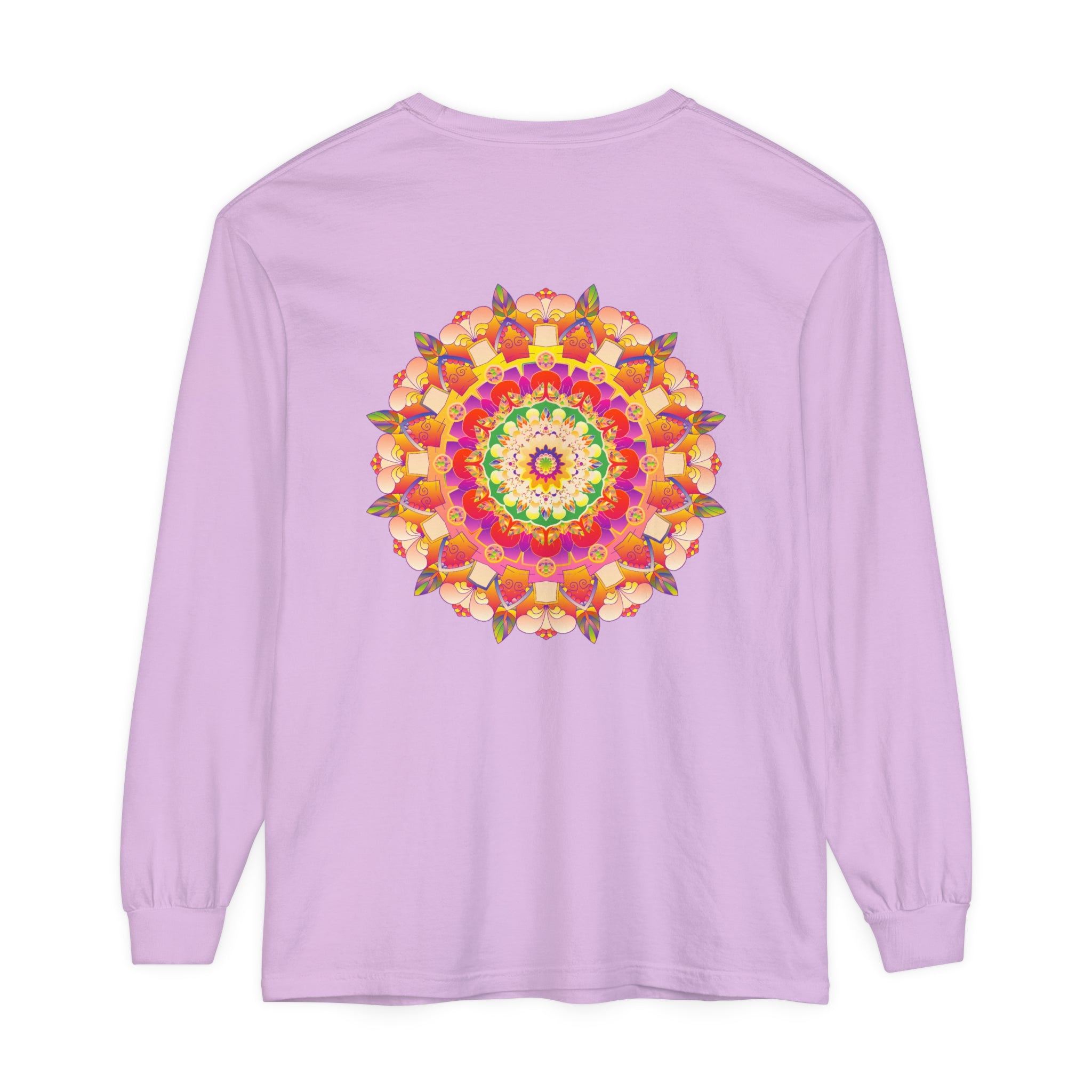 Vibrant Mandala Unisex Long Sleeve T-Shirt featuring intricate and colorful mandala design