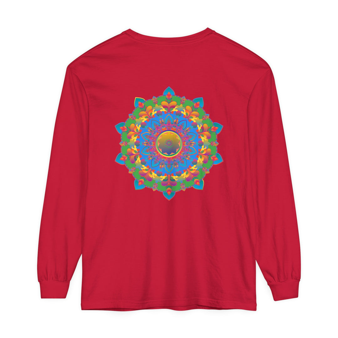 Intricate Mandala Long Sleeve T-Shirt featuring a detailed, ornate mandala design in vibrant colors