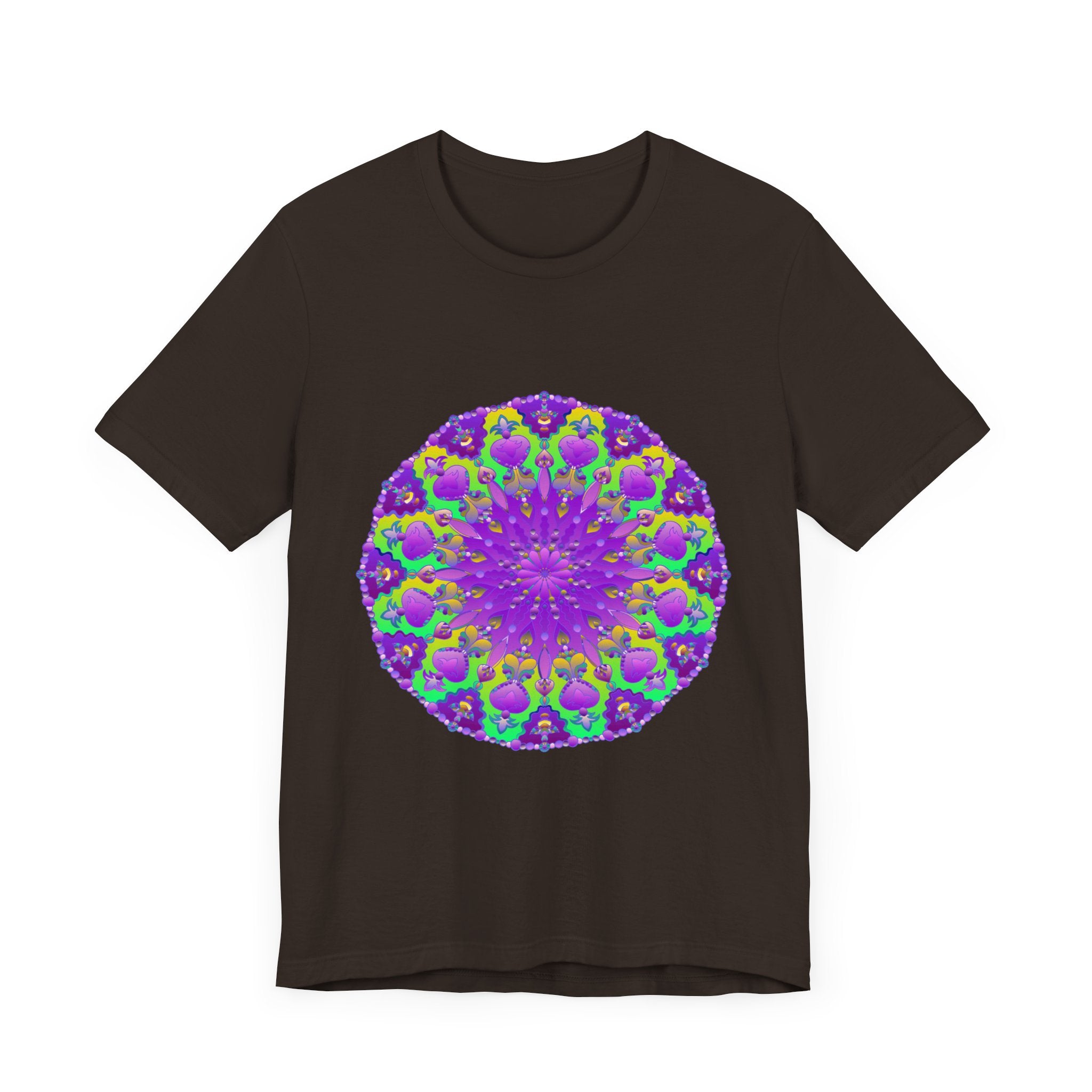 Vibrant purple and green mandala tee featuring intricate, detailed design