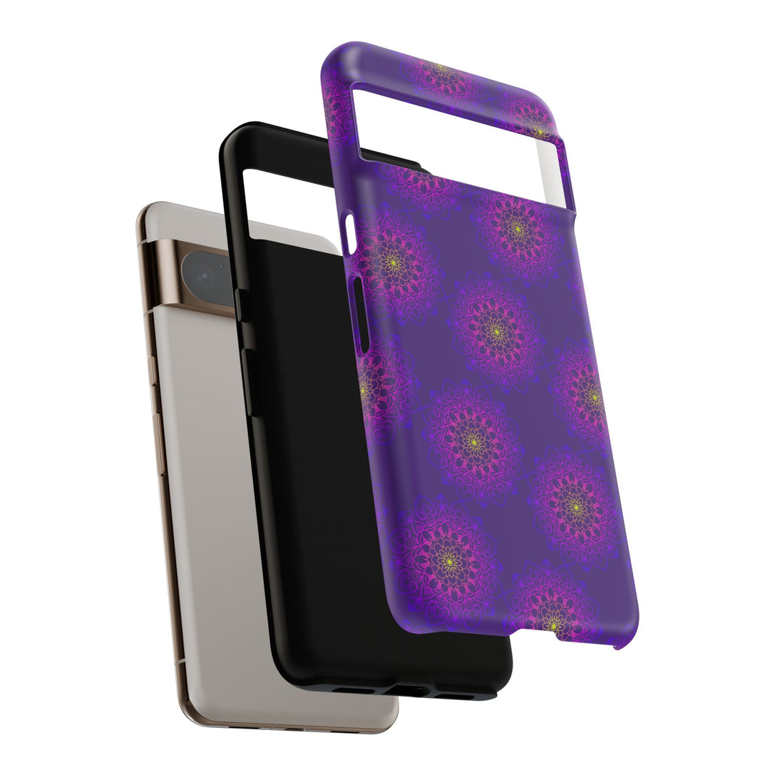 Intricate Purple Floral iPhone Case with Bold Mandala Design