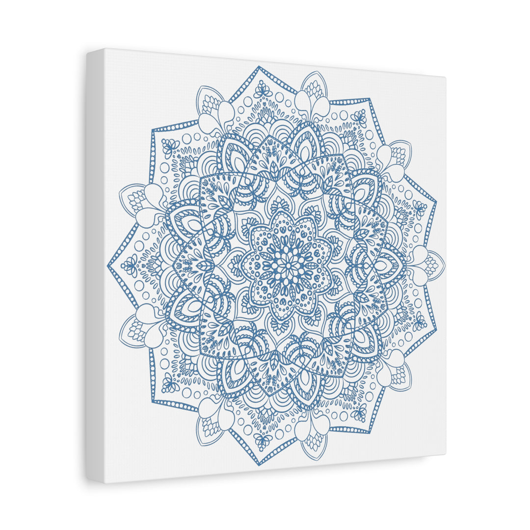 Handmade Mandala Art in Steel Blue, Matte Canvas, Stretched, 125 - Exquisite Mandala Design Wall Art for Home Decor