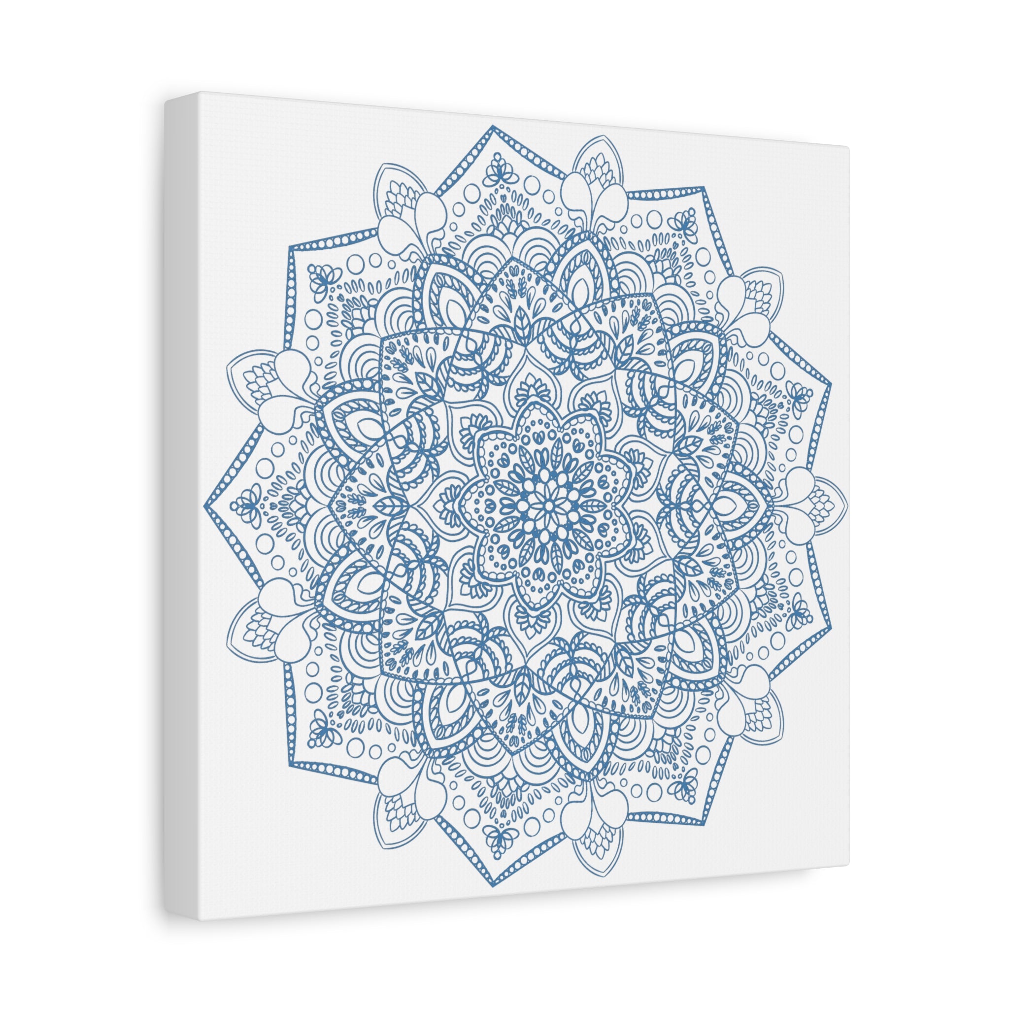 Handmade Mandala Art in Steel Blue, Matte Canvas, Stretched, 125 - Exquisite Mandala Design Wall Art for Home Decor