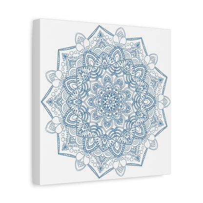 Handmade Mandala Art in Steel Blue, Matte Canvas, Stretched, 125 - Exquisite Mandala Design Wall Art for Home Decor