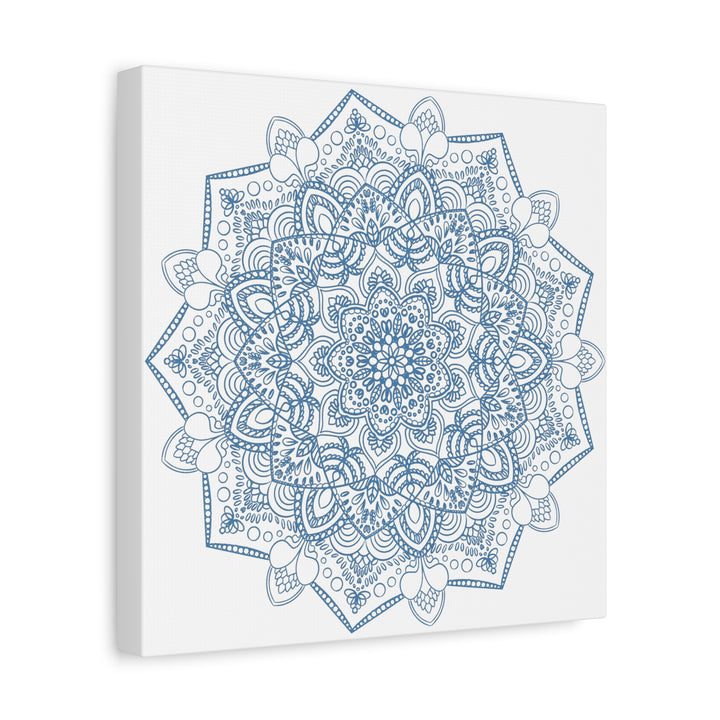 Handmade Mandala Art in Steel Blue, Matte Canvas, Stretched, 125 - Exquisite Mandala Design Wall Art for Home Decor