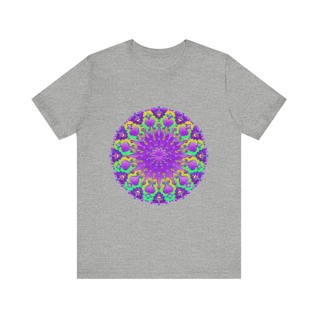 Beautiful purple and green mandala patterned tee with intricate design