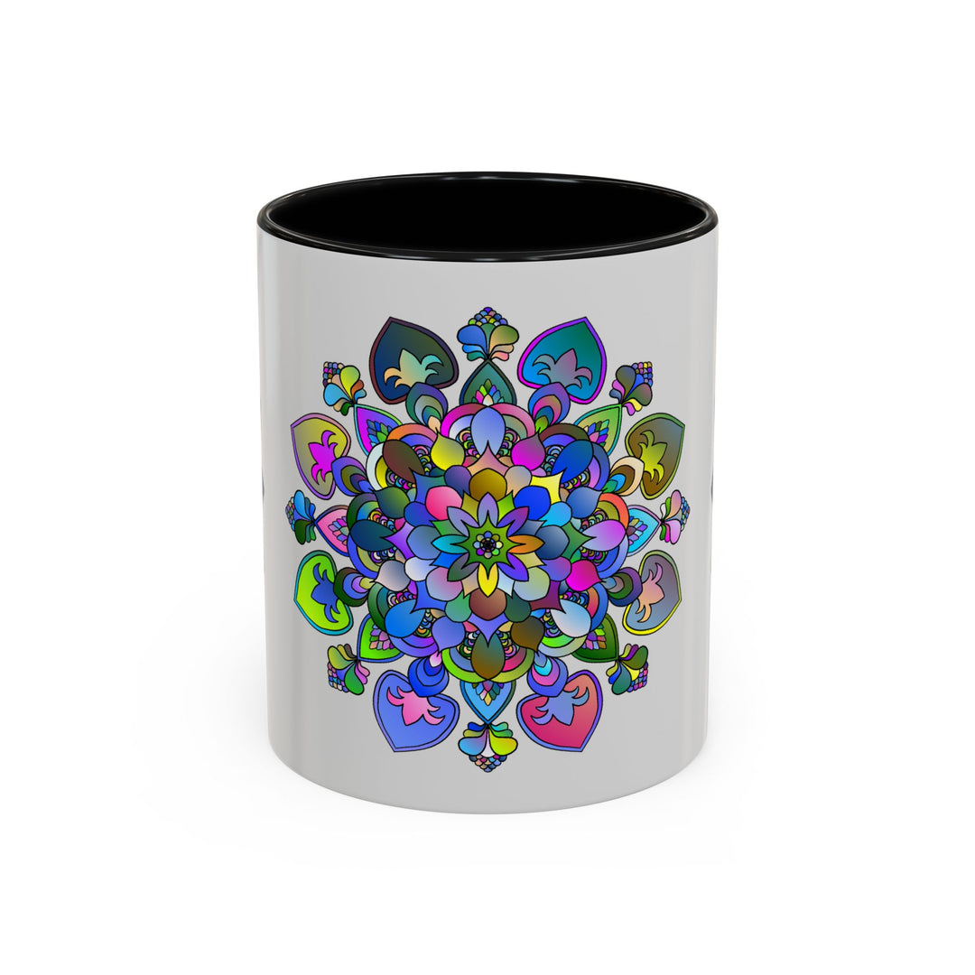 Beautiful and vibrant mandala design on grey coffee mug