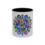 Beautiful and vibrant mandala design on grey coffee mug