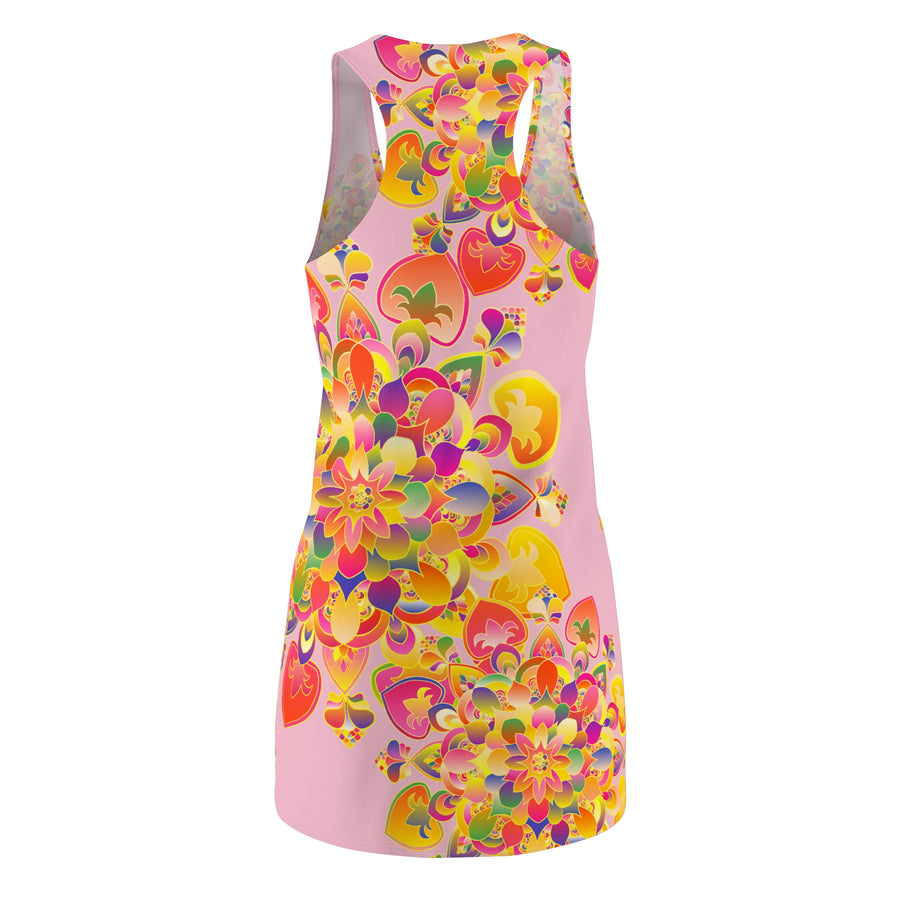 Psychedelisches Blumen-Raceback-Kleid – Pink Kaleidoscope AOP