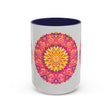 Colorful mandala art design on a ceramic mug