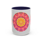 Colorful mandala art design on a ceramic mug