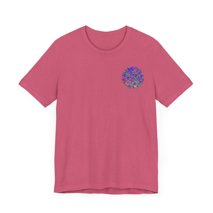 Colorful and intricate mandala design on a soft cotton tee, promoting spiritual peace and harmony through vibrant imagery and symbolism