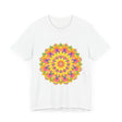 A vibrant and colorful mandala tee featuring a spiritual art design
