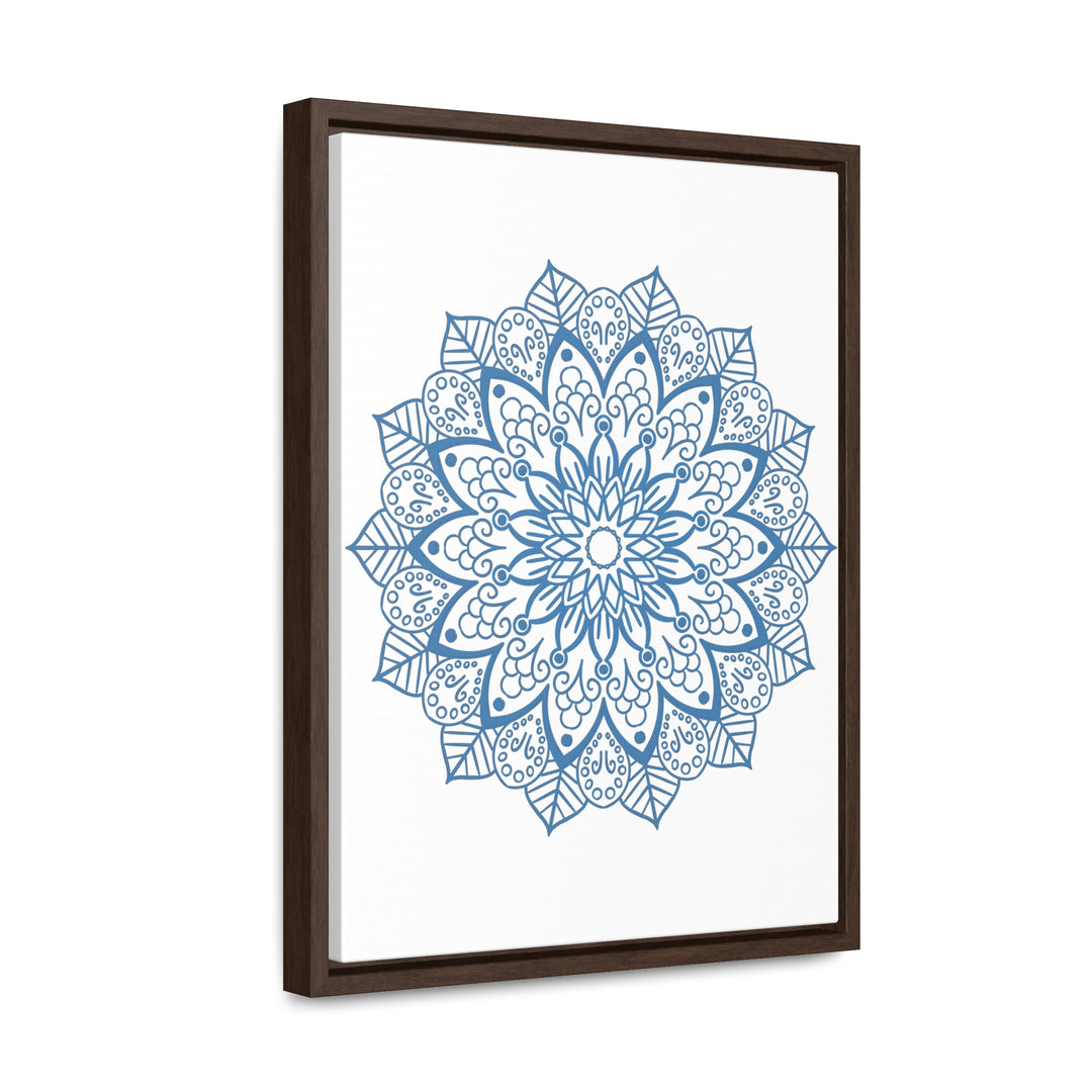 Vertical frame steel blue mandala handmade art on gallery canvas wraps