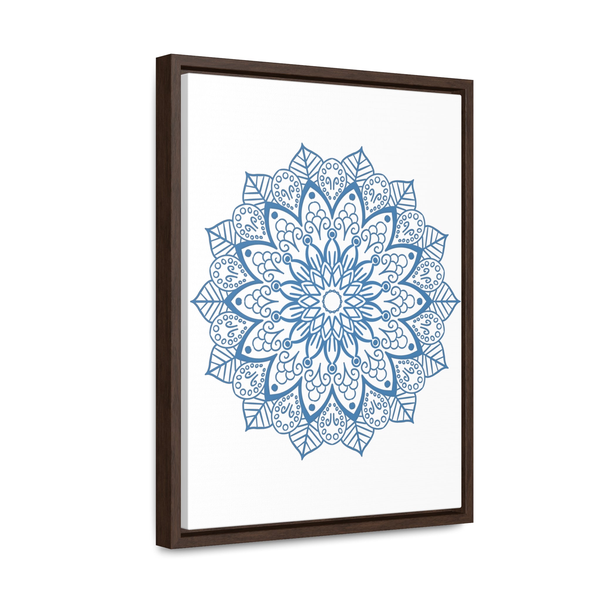 Vertical frame steel blue mandala handmade art on gallery canvas wraps