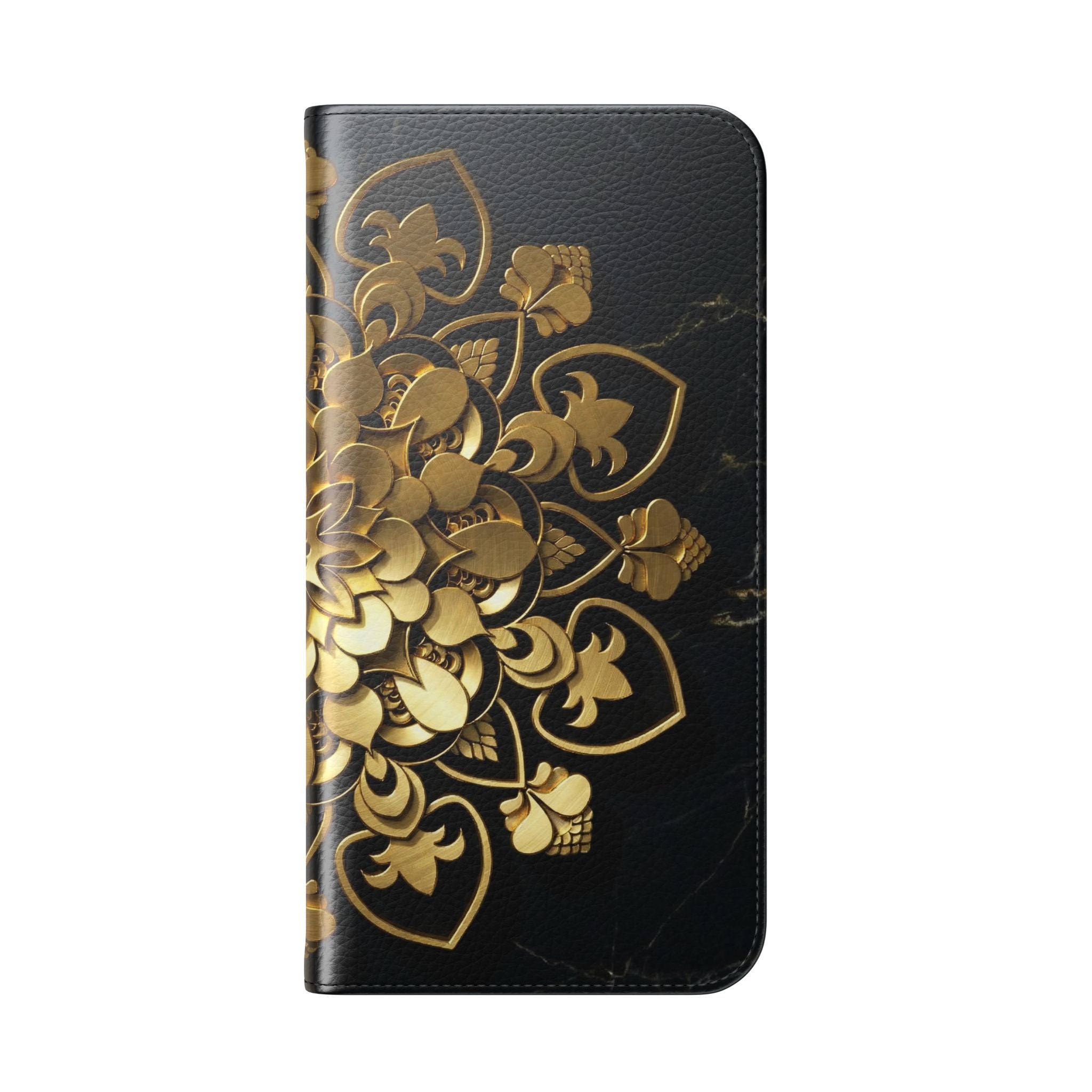 Gold Mandala Flip Phone Case – Luxury Floral Wallet Cover